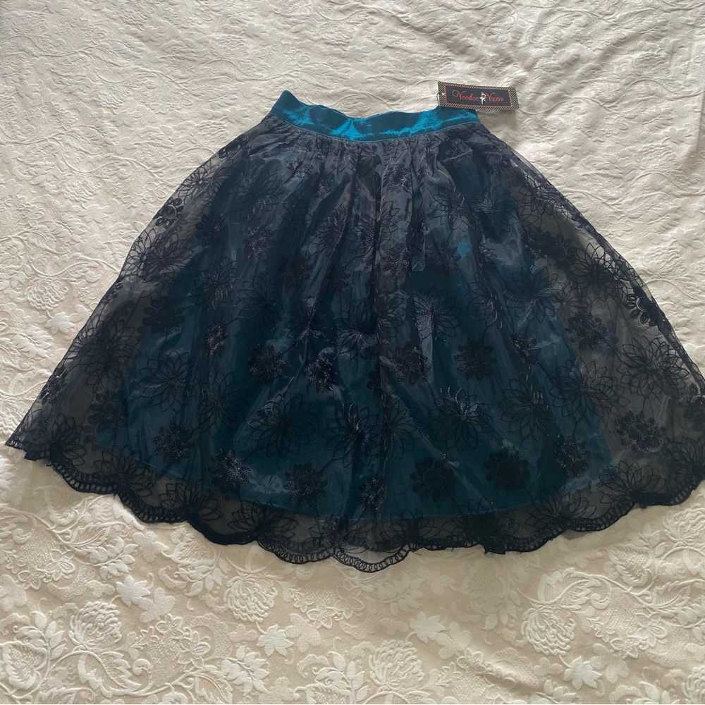 Voodoo Vixen NWT black mesh lace teal skirt sz M